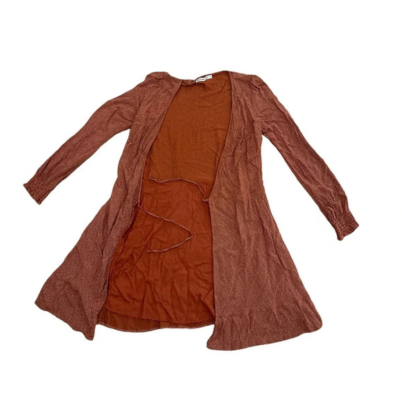 Abercrombie and Fitch Burnt Orange polka dot long sleeve wrap Dress Mini Small T - Picture 4 of 7